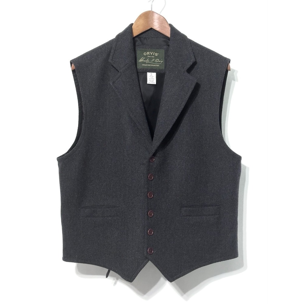 Orvis Mens Gray Wool Herrington Tweed Waistcoat Vest